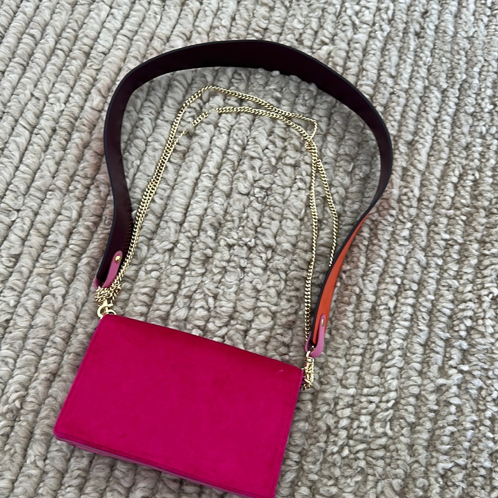 DVF pink small clutch with chain handle and leather handle